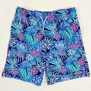 Vineyard Vines Chappy Trunks Boys Medium 12-14 Swim Turtles Piped Seaturtle Blue